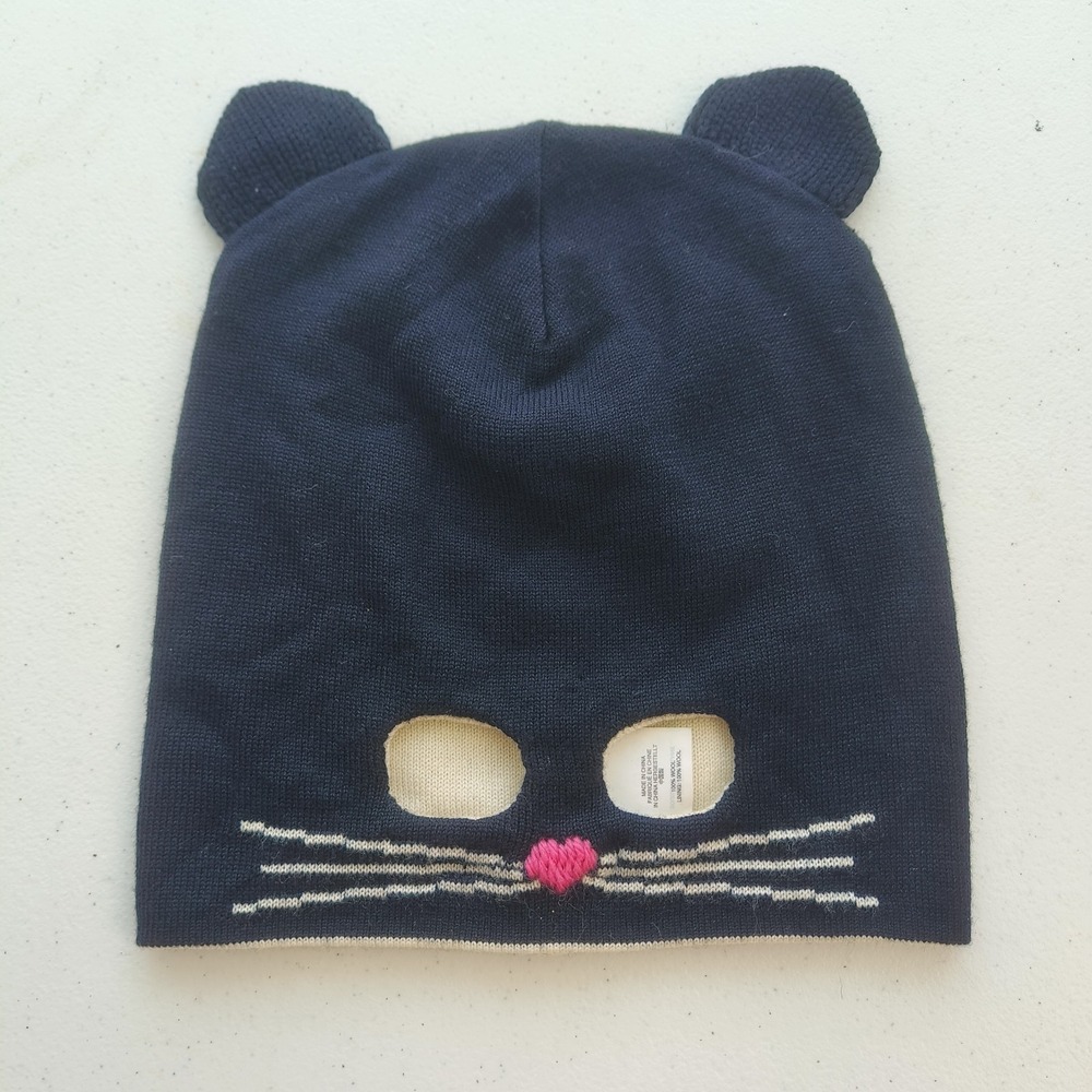 Crewcuts navy blue‎ kitten-shaped hat for girls, size XL/L, 100% wool Strech